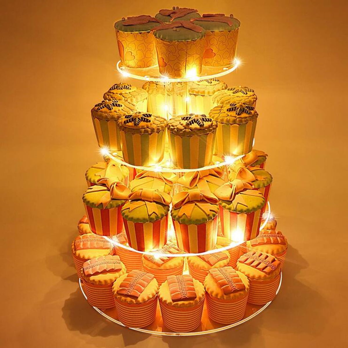 4-Tiers Cupcake Stand LED Tower Display Tree Acrylic Cake Holder Wedding Party 