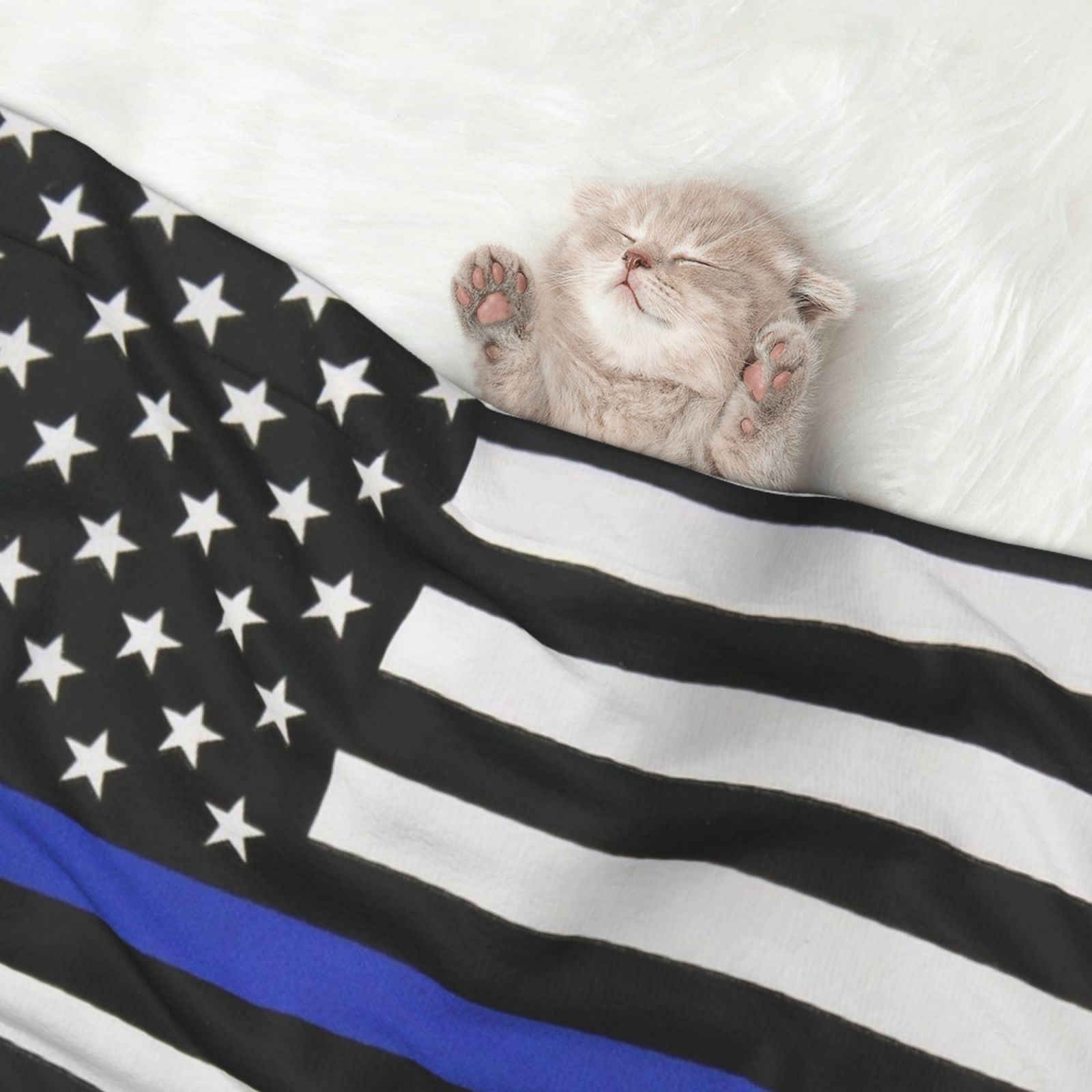 Thin Blue Line Flag Dog Blanket Soft Warm Flannel Cat Blanket Great Pet Throw for Cats Puppy Small Medium Large Dog