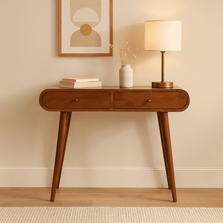 Solid Wood Chestnut London Console Table, 2-Drawers, Brown