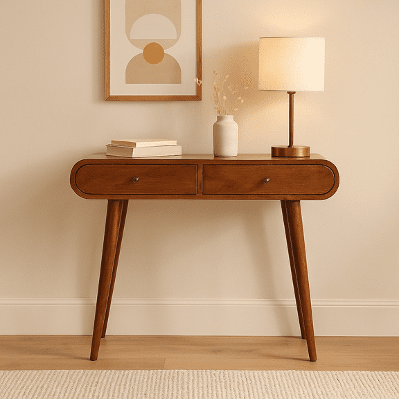 Solid Wood Chestnut London Console Table, 2-Drawers, Brown
