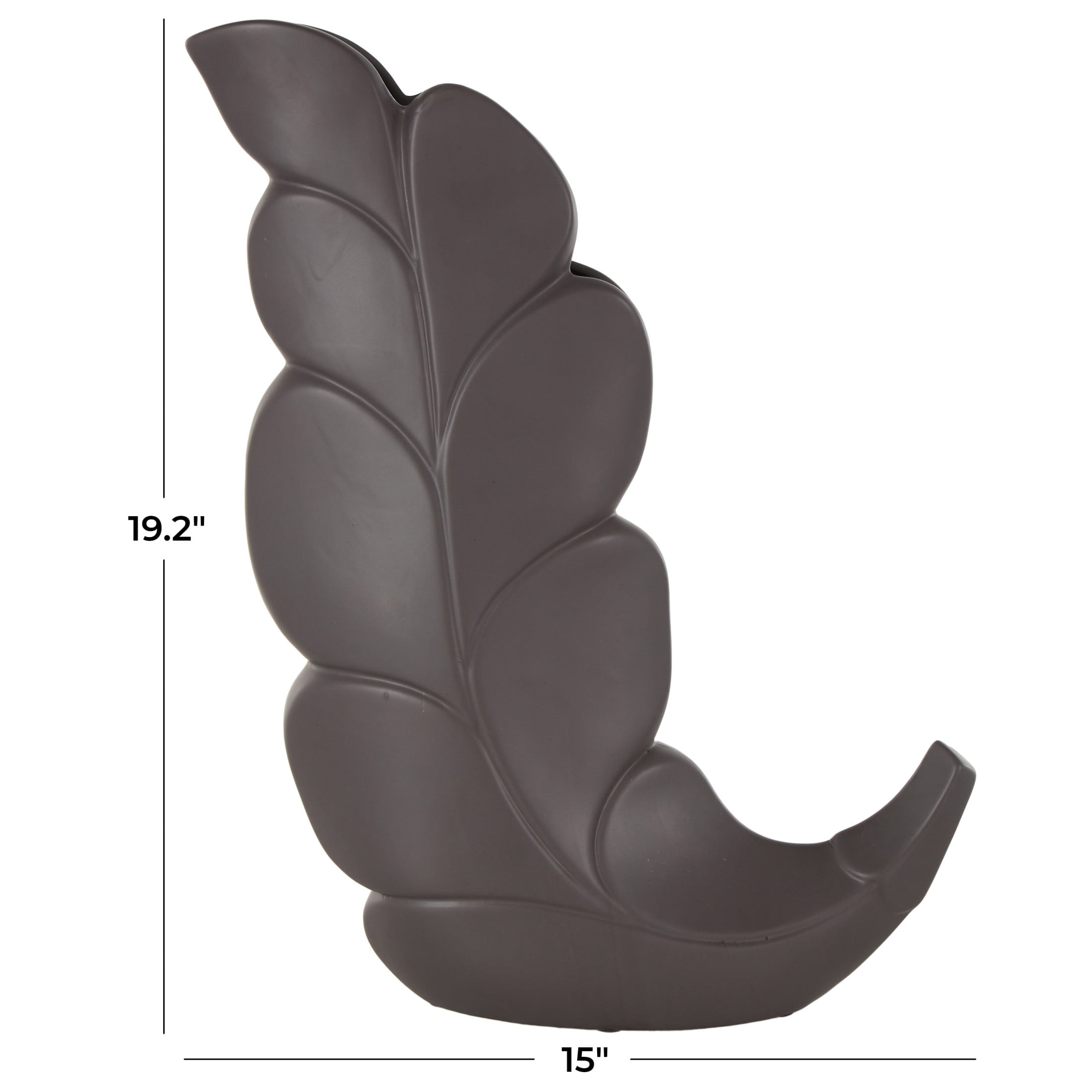 DecMode 19" Leaf Slanted Black Ceramic Vase