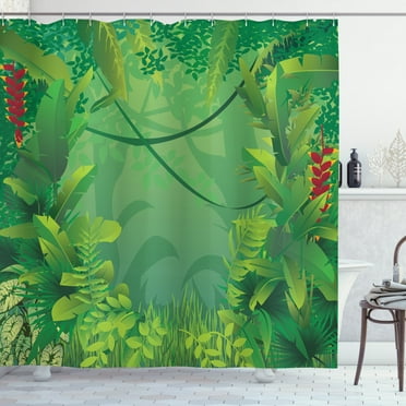 Ambesonne Green Leaf Shower Curtain, Hawaiian Rainforest, 69"Wx70"L, Apple Green and Jade Green