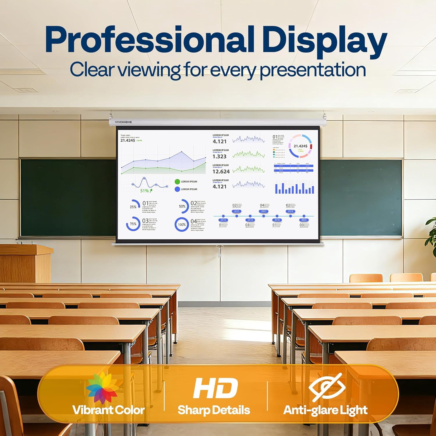 SPECSTAR 80 inch Manual Pull Down Projector Screen, 16:9 HD Retractable Projector Screens with Auto Locking for Movie Home Theater Cinema Office Video Game, White(70Wx40H Inch Display Area)