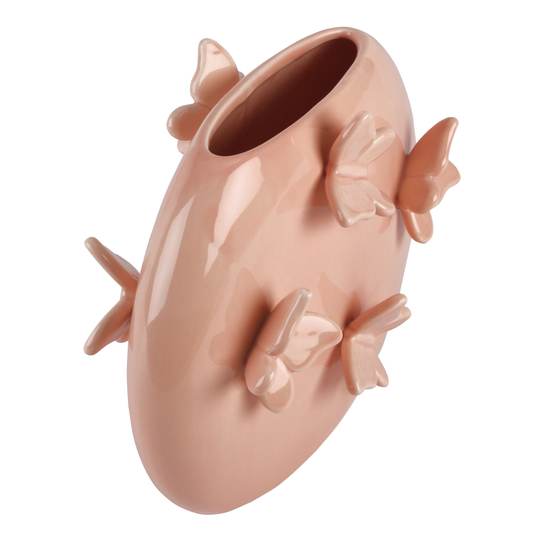 Dolly Parton 6.75 in Pink Butterfly Ceramic Oval Vase