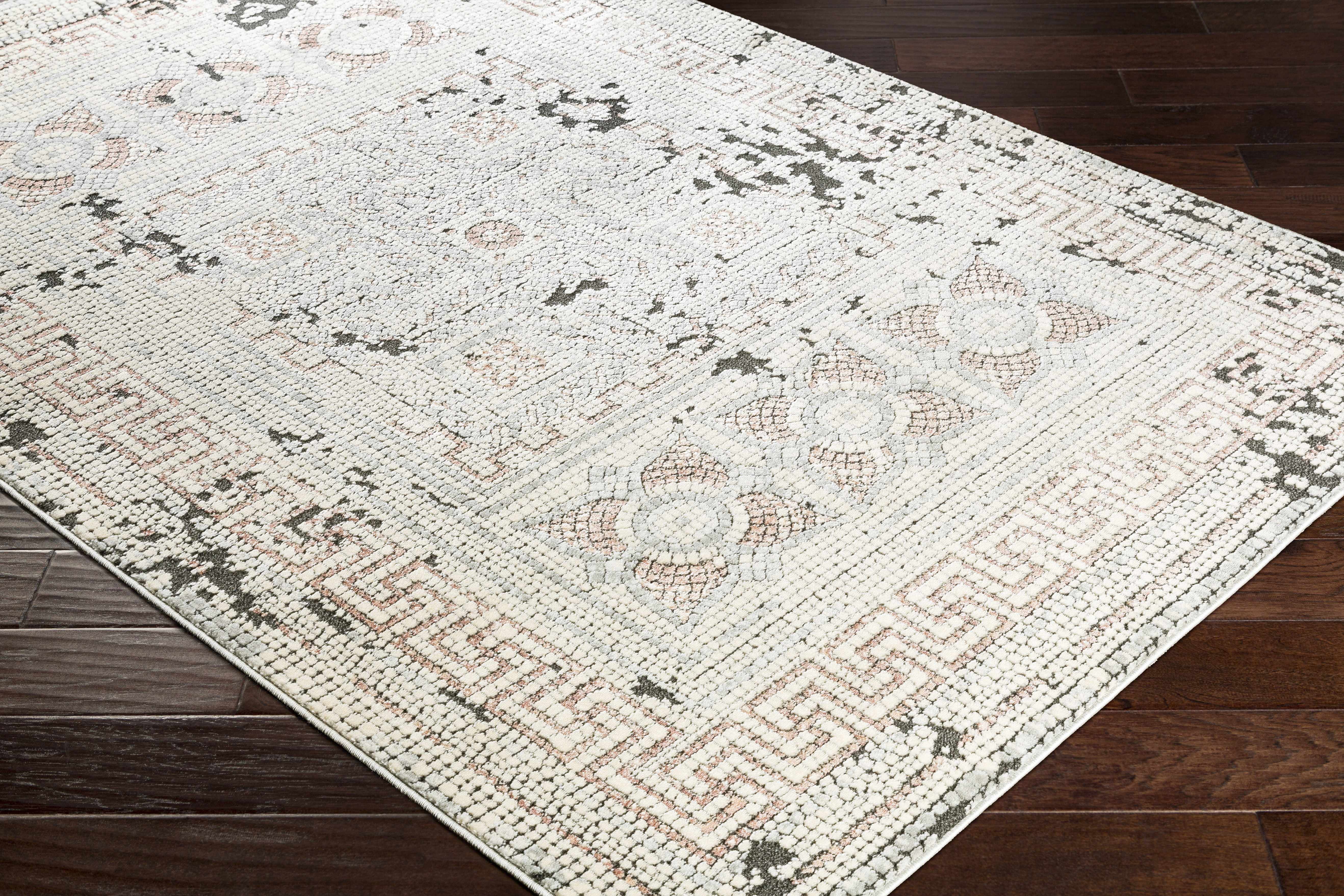 Hauteloom Whitestown Bohemian Mosaic Tile Living Room, Bedroom Area Rug - Vintage Distressed - Oriental Boho Faded Look - Pale Pink, Cream, Beige - 5'1" x 7'3"