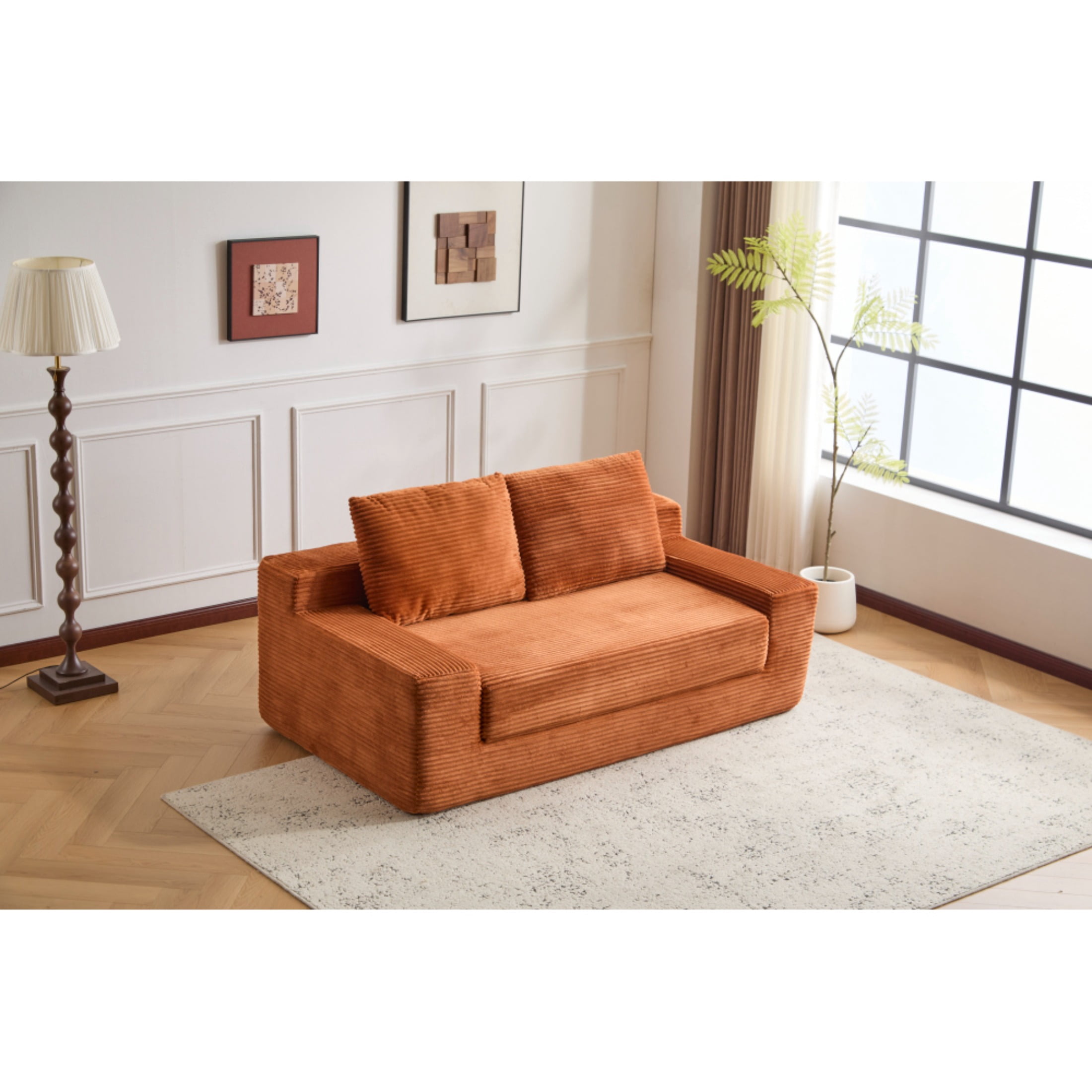 SOULART 71.65" Loveseat Sofa, Orange Corduroy Deep Seat Couch, Reversible Cushion with Pillows, No Assembly Required