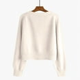 thumbnail image 4 of Women's Solid Color V-neck Breasted Short Loose Cardigan Sweater Jacket for Fall Winter Lightweight Outerwear,Beige,One Size, 4 of 4