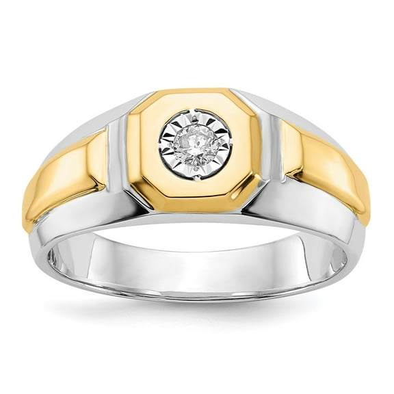 14K Two-Tone Gold Ring Band Men's Diamond Round