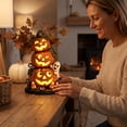 thumbnail image 6 of sruoe Halloween Decorations,Halloween Resin Pumpkin Ghost Light , Yellow Stacked Pumpkin Desktop Decor With Warm Lighting, USB Powered, Cute Ghosts and Candy Accent for Home or Party, 6 of 6