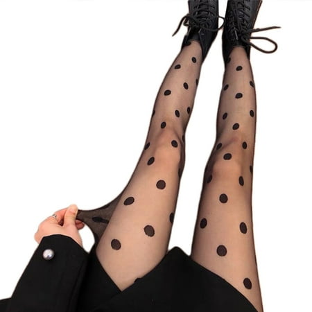 

GHOONEY Women Vintage Big Polka Dot Pattern Tights Sexy Silky Sheer Pantyhose Stockings