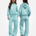 thumbnail image 3 of DJDLJWCJ 2 Piece Girls Outfit Set Long Sleeve Hoodie and Elastic Waist Wide Leg Pants Set Light Blue Size 7, 3 of 7