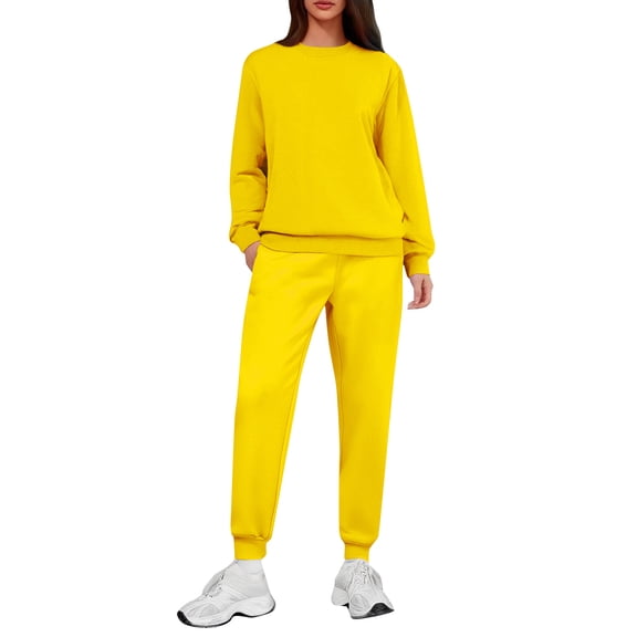 CIENVNSTG Womens 2 Piece Sweatsuit Trendy Two Piece Tracksuit Long Sleeve and Pants Lounge Set Athletic Tracksuit Yellow S