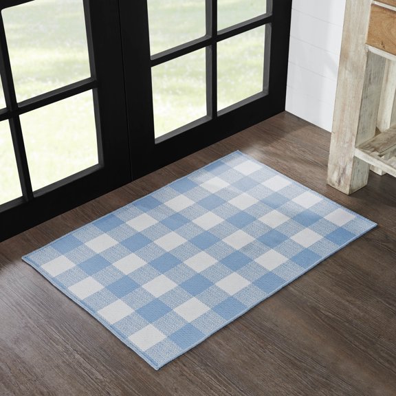 VHC Brands Annie Buffalo Check Blue Indoor Rug Rect 24x36, Polyester Area Rug, Accent Rug, Floor Decor, Annie Buffalo Check Collection, Rectangle 24x36, Dusk Blue