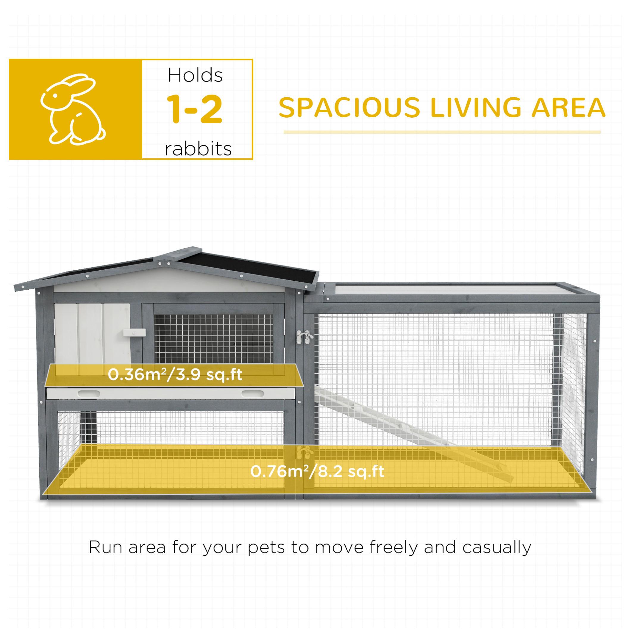 Rabbit Hutch Outdoor 2-Tier 61" L Wooden Cage for Rabbits Guinea Pigs - White