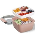 thumbnail image 2 of 1 Pcs Salad Lunch Containers,Portable Small Lunch Bowl with 4-Compartment Toppings Tray,Leak-Proof Dressing Container,Small fork,Lunch Box for Meal Prep & Food Storage,Removable Bento Tray,Pink, 2 of 8