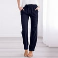 thumbnail image 2 of Lenpel Women's Cotton Linen Pants Elastic High Waisted Drawstring Straight Leg Trousers Business Casual Work Pants with Pockets, 2 of 5