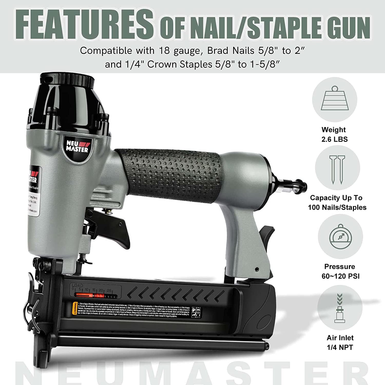 NEU MASTER Electric Brad Nailer/Staple Gun with Contact Safety and Power  Adjustable Knob for Upholstery and Home Improvement, Includes 336pcs  Staples