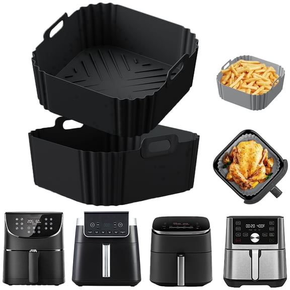 8.8" Square Silicone Air Fryer Liners Set of 2 – Reusable, Non-Stick, Fits 5-8 Qt Air Fryers, Compatible with Ninja Pro XL, Cosori, Chefman, Instant Pot, Philips & More
