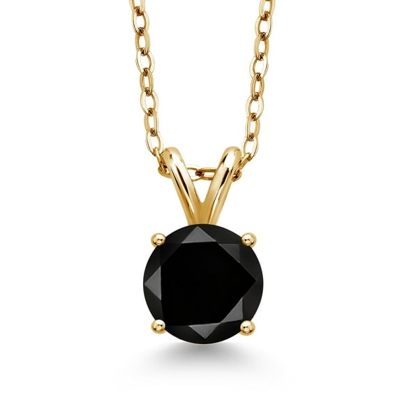 Gem Stone King 18K Yellow Gold Plated Silver Black Diamond Solitaire Pendant Necklace for Women (2.20 Cttw, Round 8MM, Gemstone April Birthstone, With 18 inch Chain)