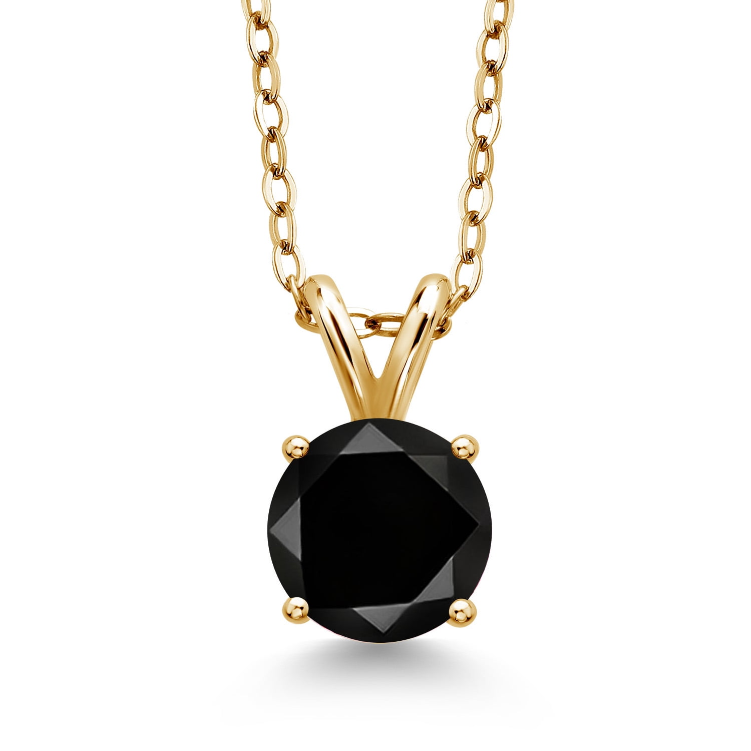 Gem Stone King 18K Yellow Gold Plated Silver Black Diamond Solitaire Pendant Necklace for Women (2.20 Cttw, Round 8MM, Gemstone April Birthstone, With 18 inch Chain)