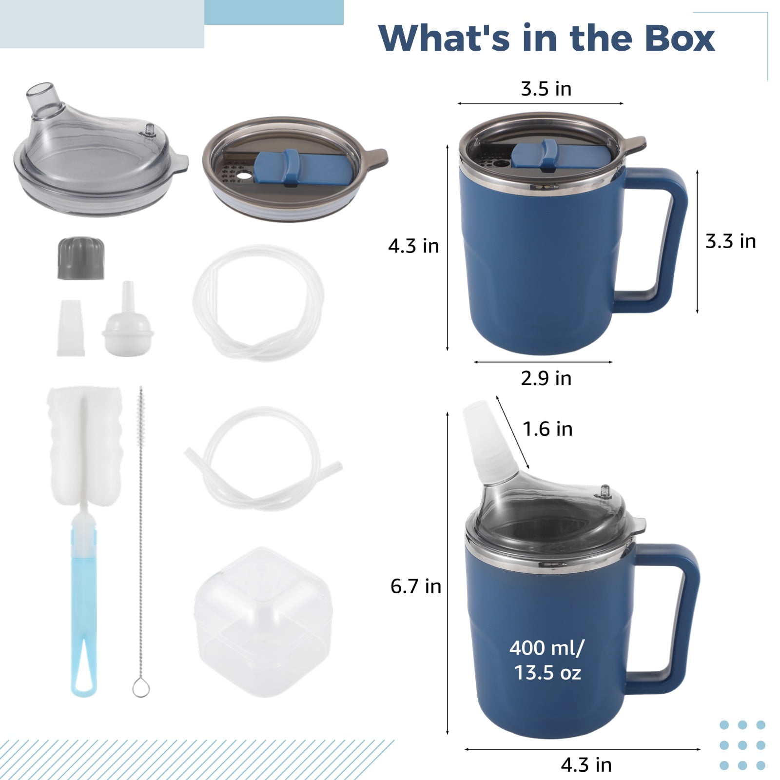 Spill-Proof Cup for Elderly, 13.5 oz Adult Sippy Cup, Non-Spill Feeding Cup with Straws & Brushes, Leakproof Porridge Mug, 3-in-1 Care Mug for Bedridden Patients