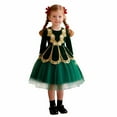 thumbnail image 2 of Cuzibr Girls Winter Dress Long Sleeve Round Neck Embroider Ruffles Pageant Princess Tutu Dress Birthday Wedding Gowns Performance Casual Fall Winter Dresses For Girls,Dark Green,3-4 Years, 2 of 9