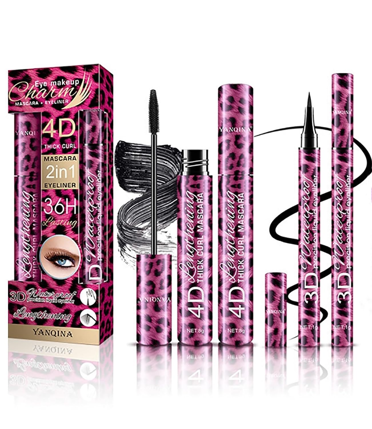 4D Silk Fiber Mascara & Eyeliner Set,Ultimate Black Volume and Length