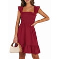 thumbnail image 4 of Women'S Summer Sleeveless Square Neck Dress Smocked Ruffle Backless Boho Beach Short Sundress Wine Red L, 4 of 8