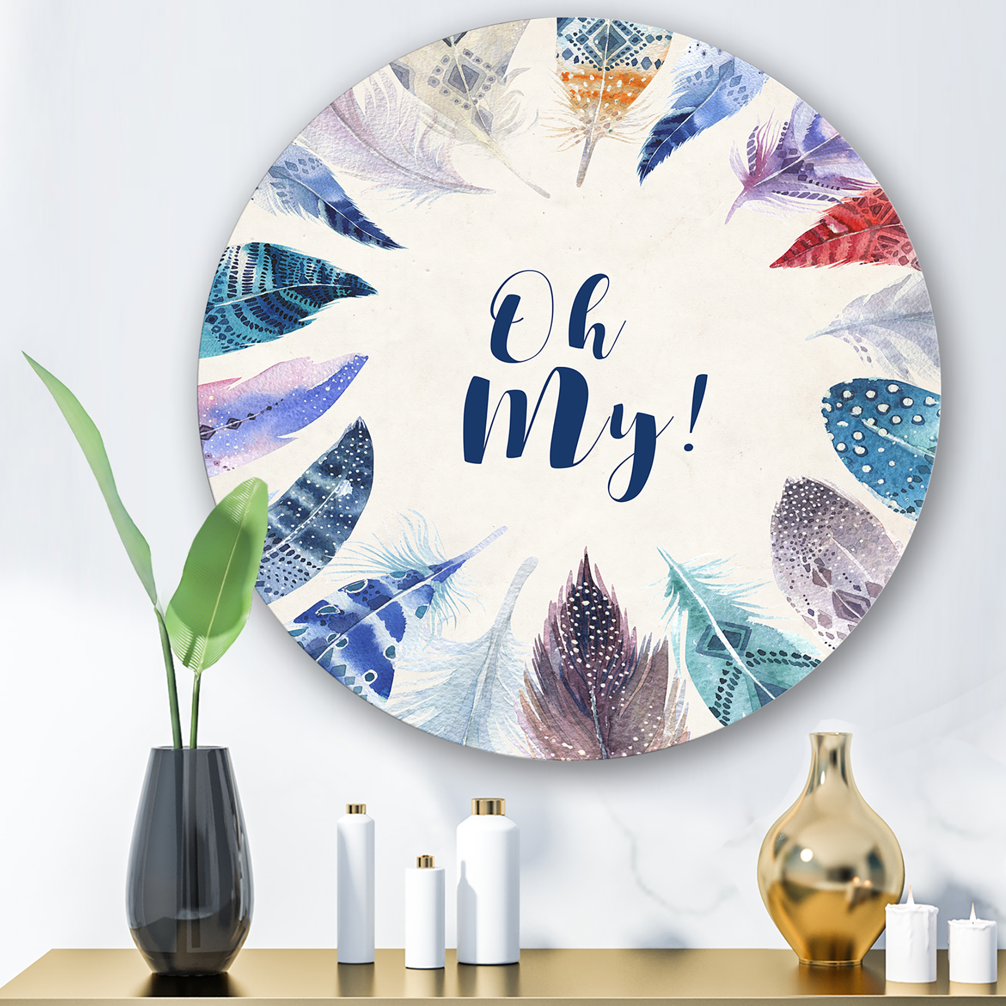 Vital Blue Feathers Oh My 11 in x 11 in Painting Art Prints, by Designart