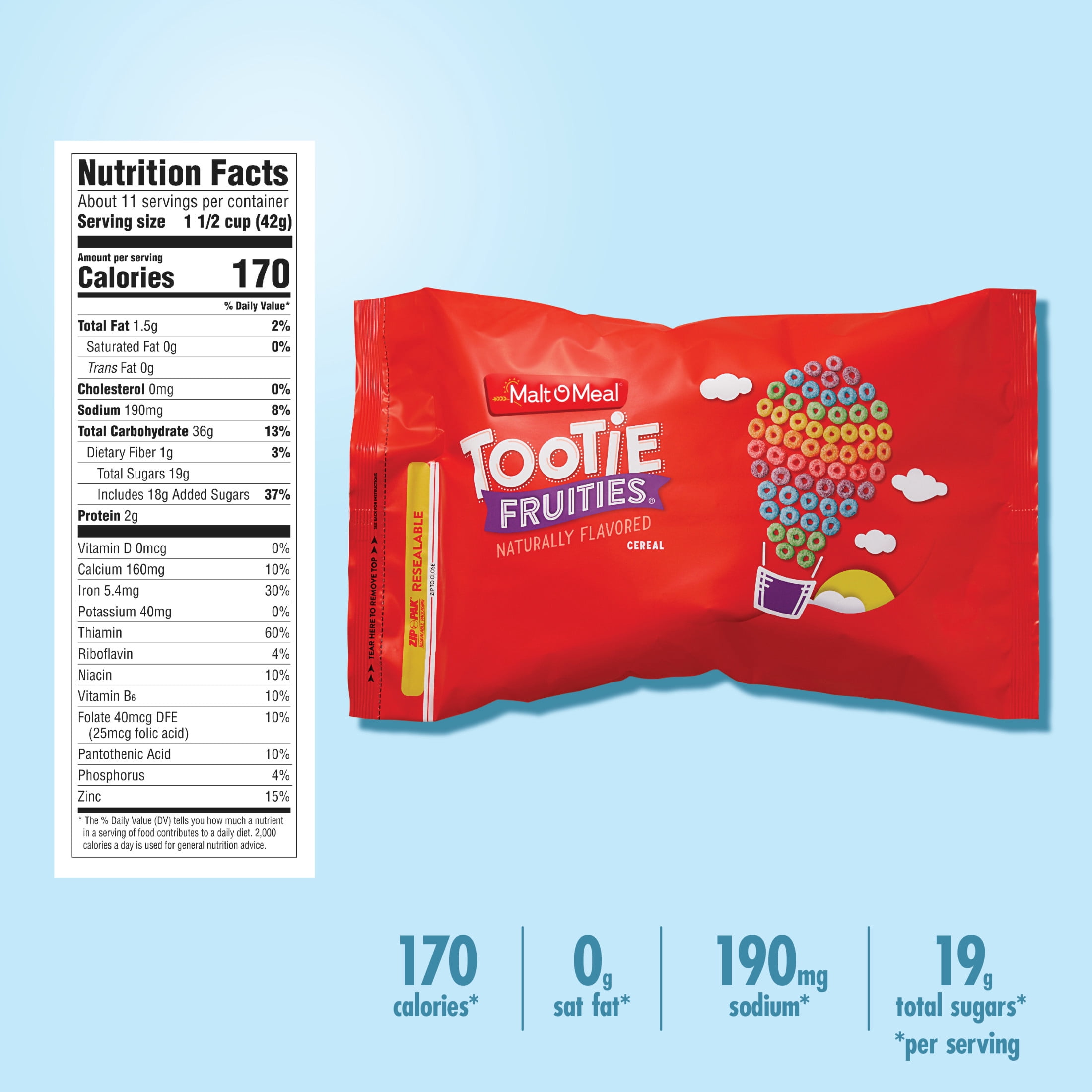 Malt-O-Meal, Tootie Fruities Breakfast Cereal, 16.2 oz Plastic Bag