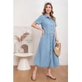 thumbnail image 3 of utcoco Womens Denim Dress Lapel Short Sleeve Frayed Hem Jean Dresses Oversized Button Down A Line Shirt Dress, 3 of 7