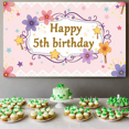 thumbnail image 2 of Happy 5th Birthday Banner Backdrop Celebration Star Pattern Floral Design Party Kids Decoration Pastel Colorful Photography Background Event Festive, 2 of 4