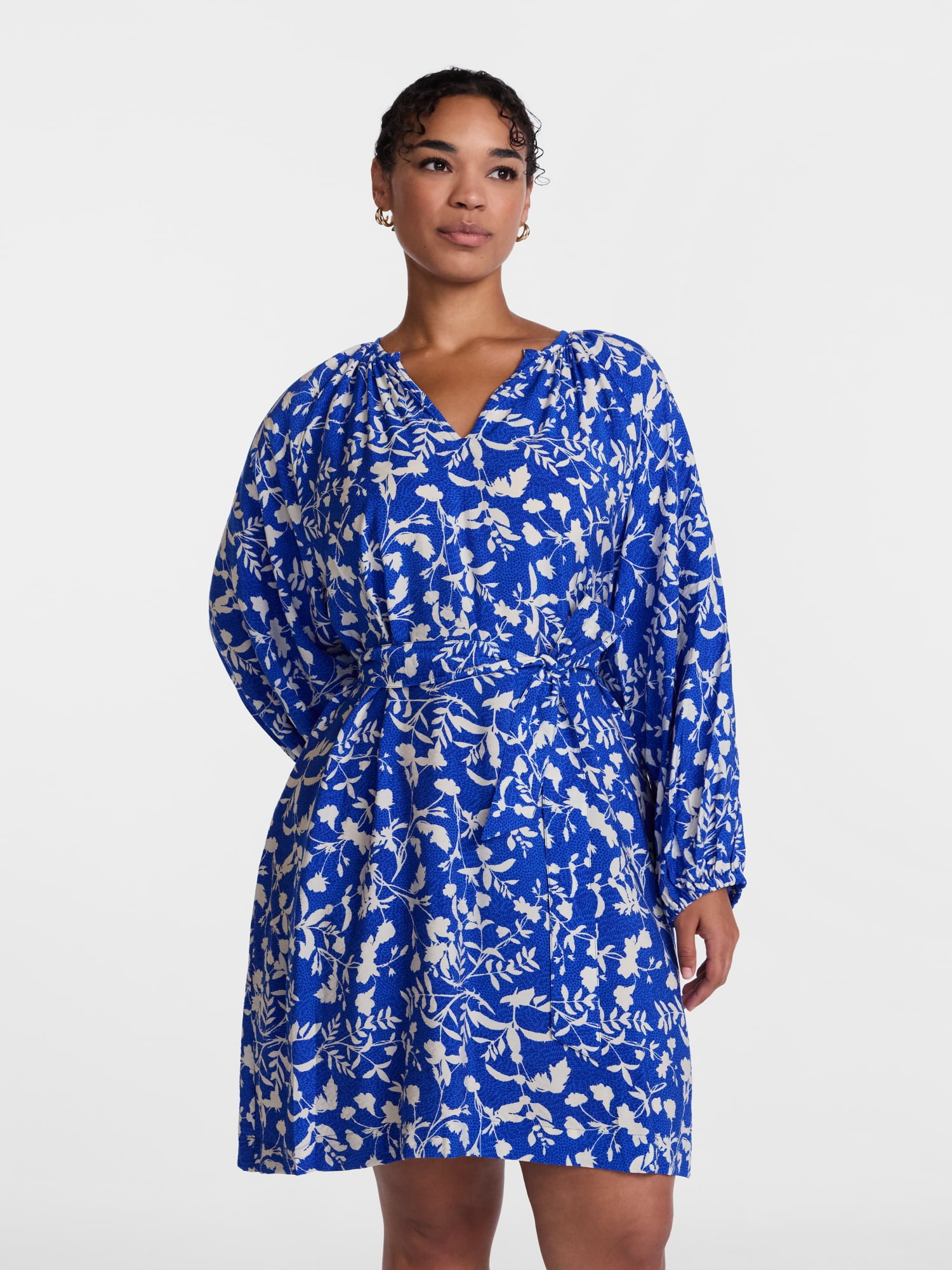 Scenario Women's and Women's Plus Mini Dress with Long Balloon Sleeves, Sizes XS-4X
