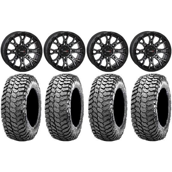 System 3 ST-6 14" Wheels Dark Tint 28" Liberty Tires Kawasaki Mule Pro FXT