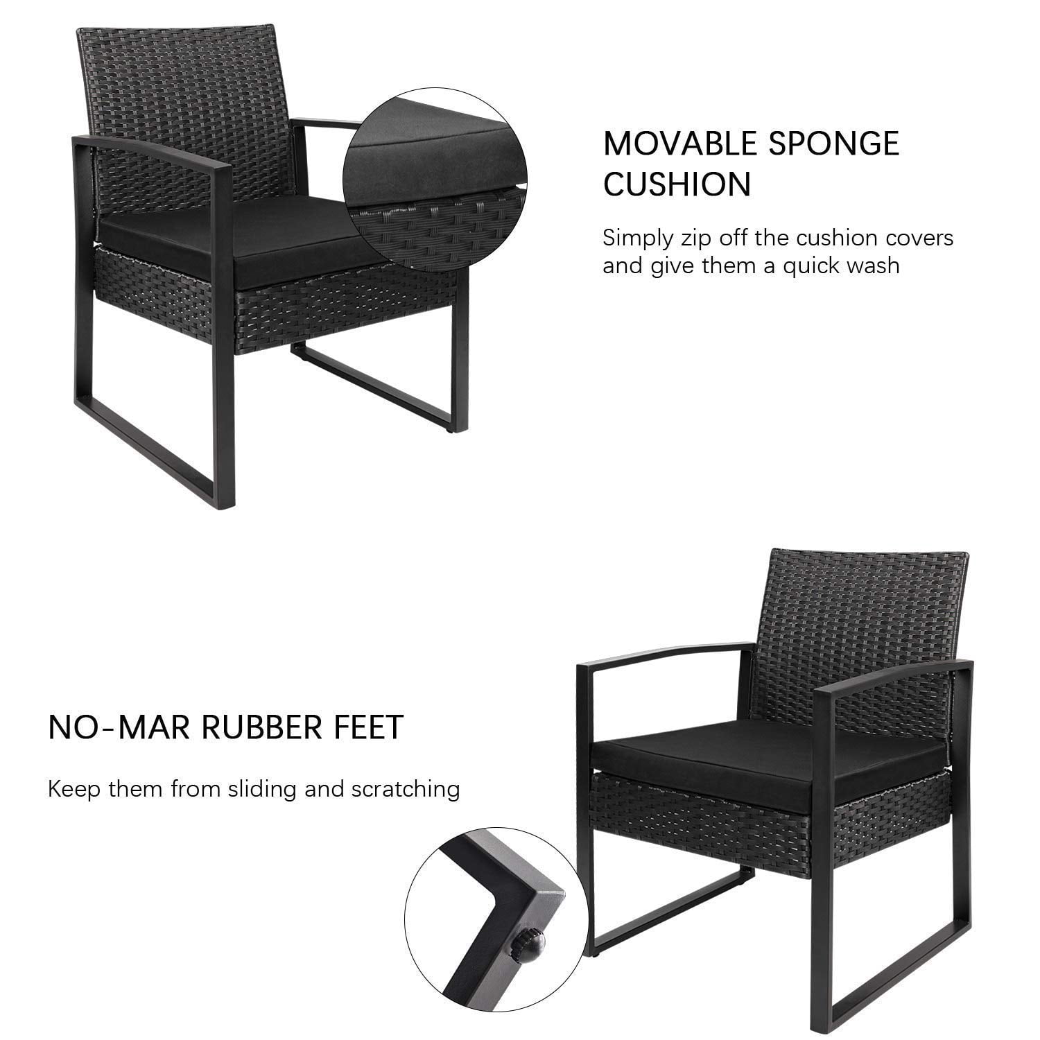 Walnew Patio Furniture Cushioned PE Rattan Bistro Chairs Set of 2 with Table, 3 Piece