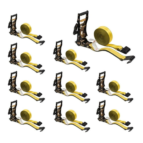 10 Pack 2"x30' Ratchet Tie-Down Straps with Flat Hooks - 10,000 Lbs Breaking Strength - Tie Down Large Handle and Ratchet Straps for Flatbed, Truck, Trailers Pickup Farm