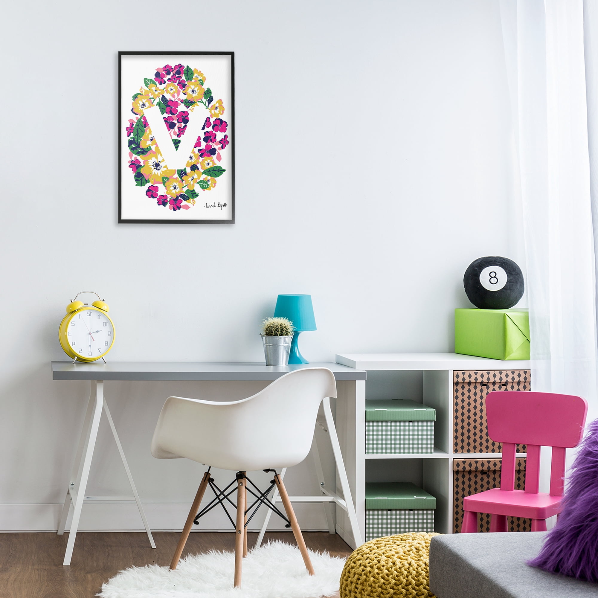 Stupell Industries Floral Bloom Letter V Botanical & Floral Painting Black Framed Art Print Wall Art, 16 x 24