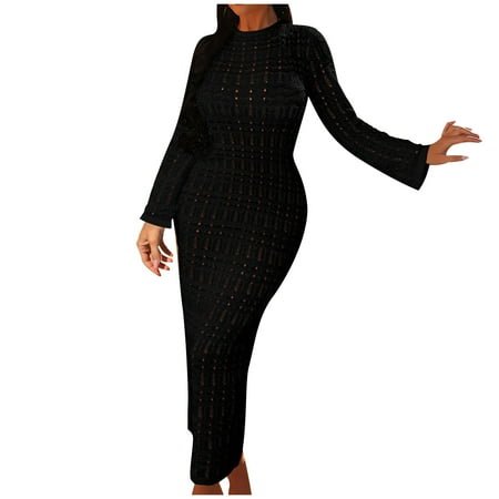 Zkozptok Women s Beach Cover Up Summer Crewneck Long Sleeve Hollow Out Knitted Dress Loose Bikini Swimwear