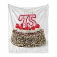 thumbnail image 1 of 75th Birthday Soft Flannel Fleece Throw Blanket, Number Candles on a Delicious Cake with Cherries Happiness Theme, Cozy Plush for Indoor and Outdoor Use, 70" x 90", Multicolor, by Ambesonne, 1 of 6