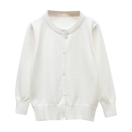 CYRBOKO Toddler Girls Cardigan Sweaters Cotton Long Sleeve Crew Neck Soft Fall Tops White Size 2-3 T
