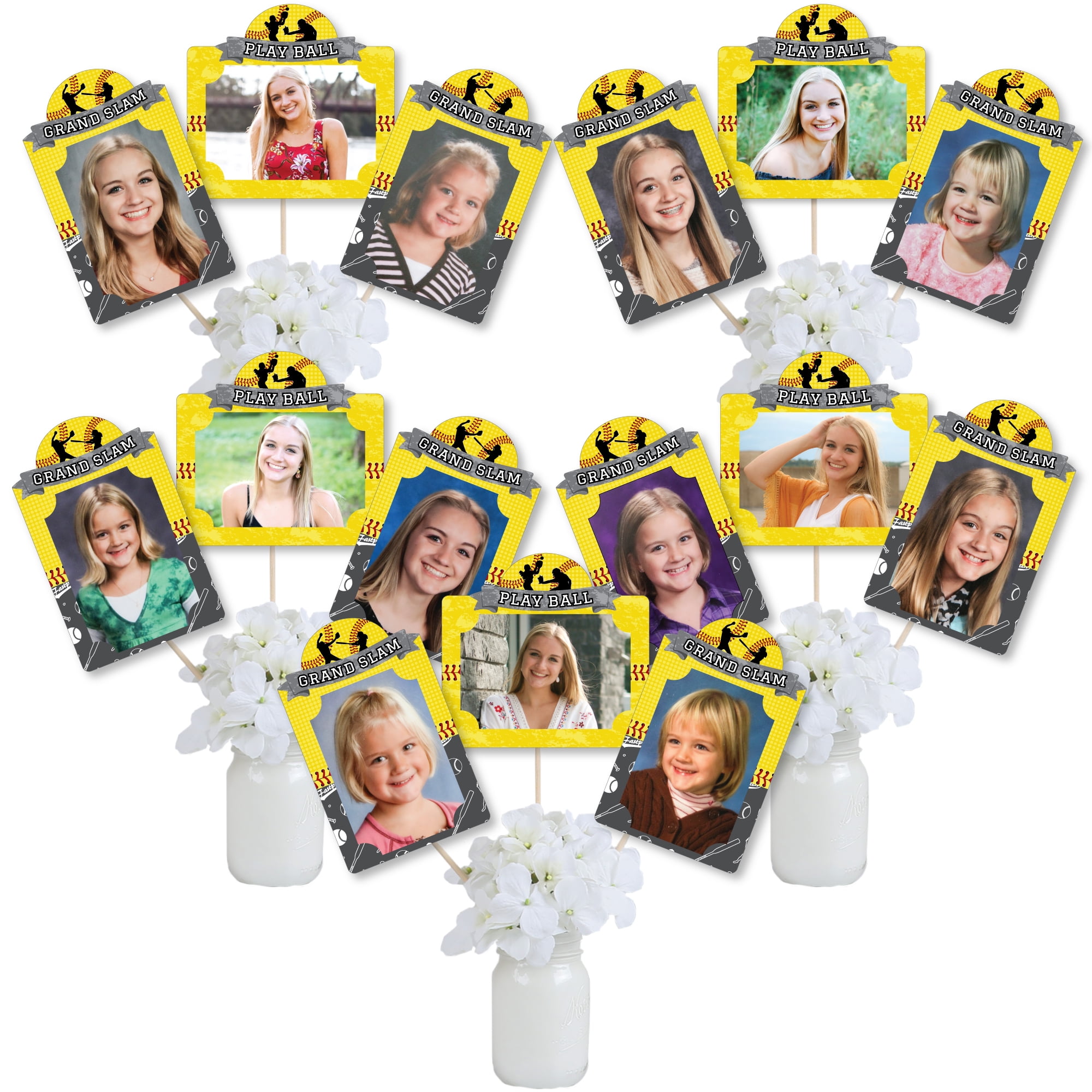 Big Dot of Happiness Grand Slam - Fastpitch Softball - Birthday Party or Baby Shower Picture Centerpiece Sticks - Photo Table Toppers - 15 Pieces