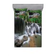 thumbnail image 2 of Nature Bedding Set with Sheet & Covers, Waterfall at Forest in Tropical Environment Unusual Woodland Scenery, Printed Bedroom Decor 2 Shams, 4 Sizes, Forest Green Brown White, by Ambesonne, 2 of 3