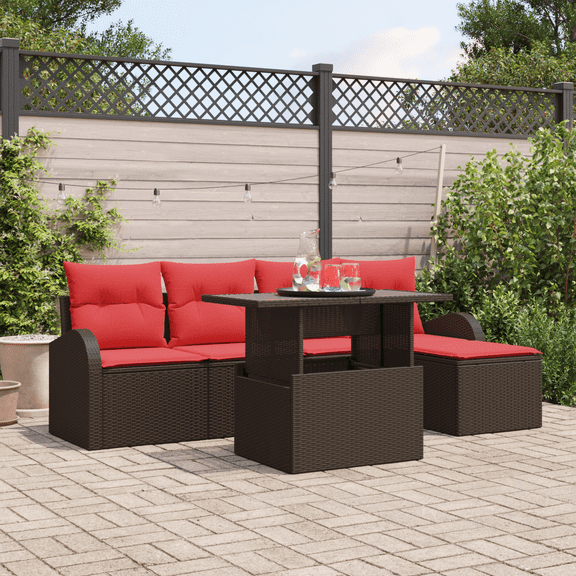 vidaXL 6 Piece Garden Sofa Set with Cushions Brown Poly Rattan