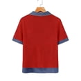 thumbnail image 4 of Denim Shirt Women Short Sleeve Denim Top, Collared V Neck Buttons Decor Dressy Casual Blouses Red M, 4 of 5