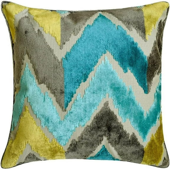 The HomeCentric Decorative Blue 26"x26" (65x65 cm) Euro Size Shams, Velvet Chevron Euro Shams For Sofa, Abstract Pattern Modern Style - Cordelia