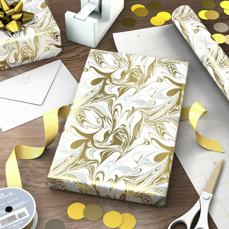 Black and Gold Wrapping Paper Roll Elegant Marble Gift Wrap