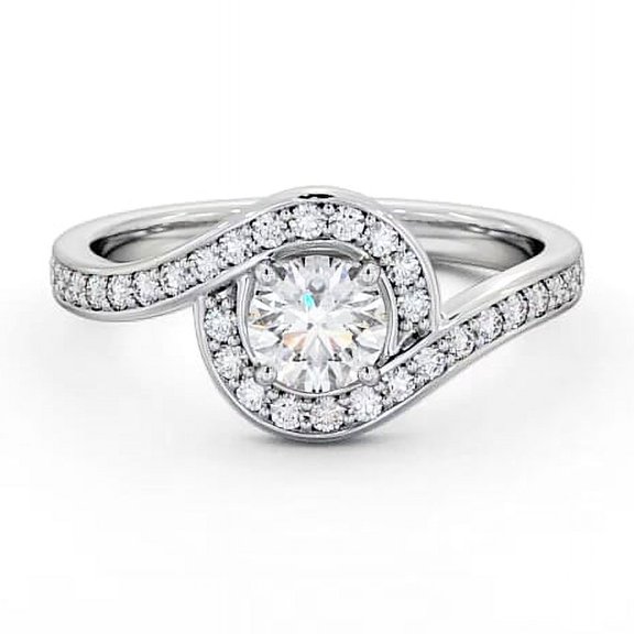 Dash Jewel Swirl Solitaire Engagement Ring  1 Ct Round Cut Lab Created Diamond  14K White Gold Plated Ring  Promise Jewelry for Her