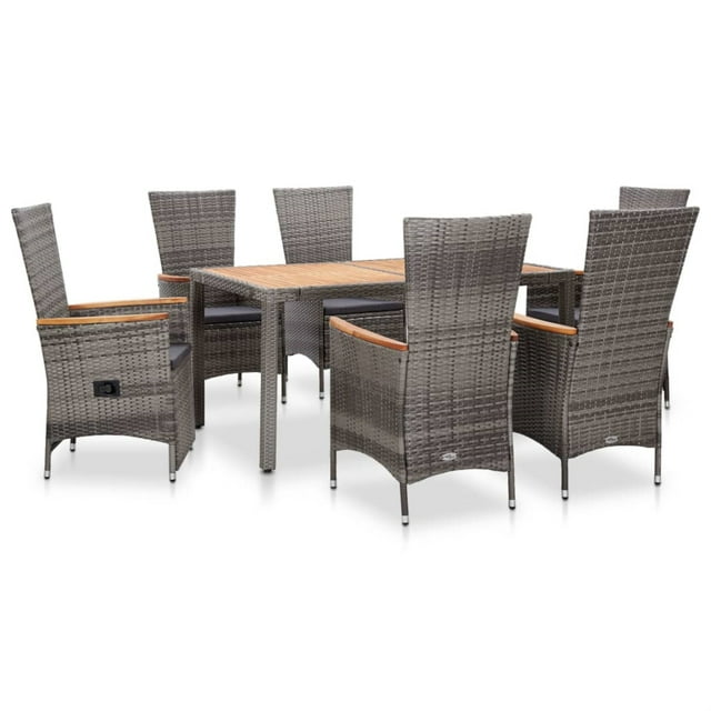 vidaXL Ensemble de Salle à Manger d'Extérieur 7 Pcs avec Coussins en Rotin Gris