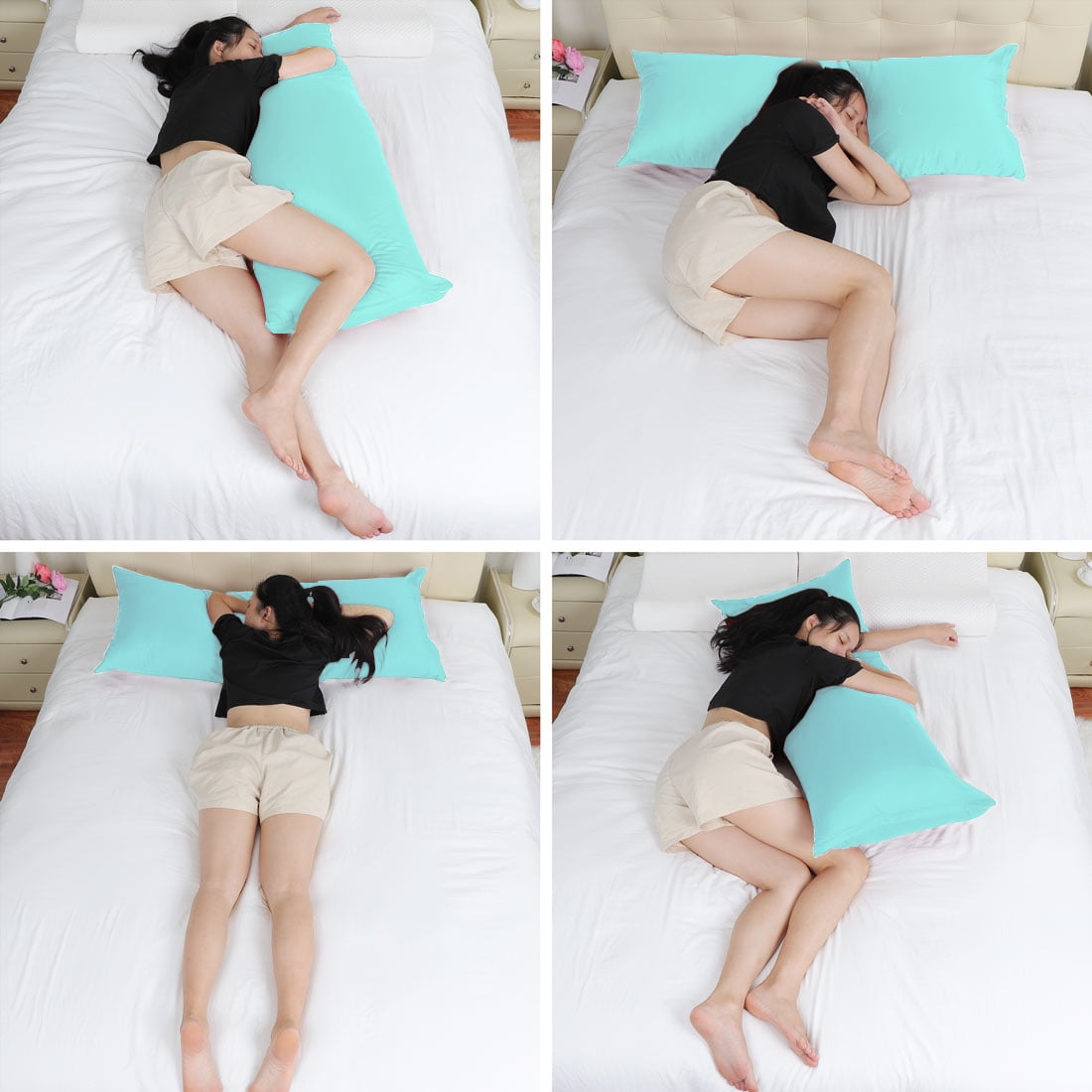 Unique Bargains Cotton Zippered Body Pillowcase Pillow Cover Cyan 20" x 48"