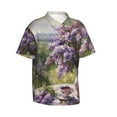 thumbnail image 2 of Daiia Lilacs Teapot Scenic Painting Hawaiian Shirt for Men Gentle Cotton Regular Short Sleeve Casual-XX-Large, 2 of 9